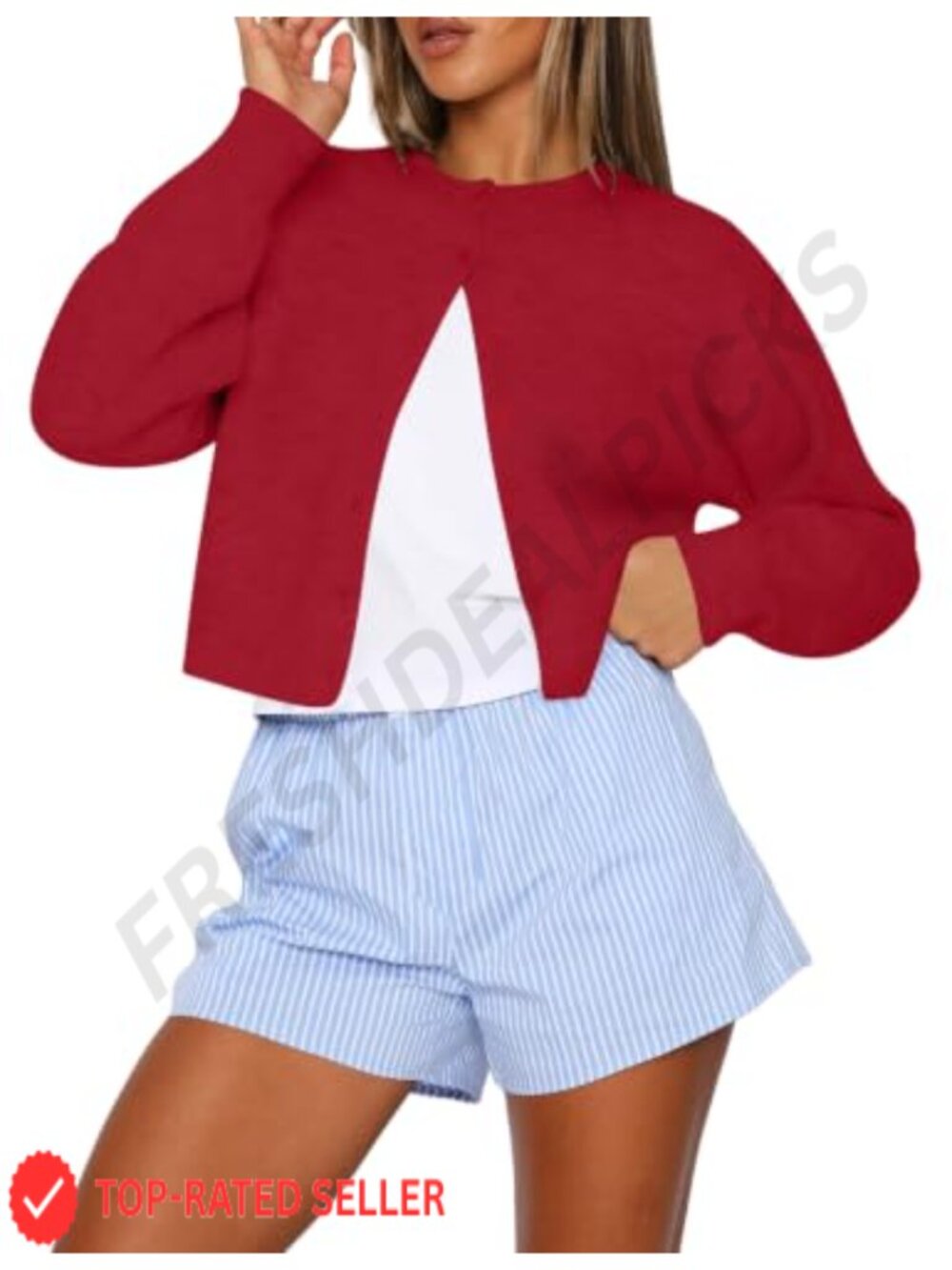 Cropped Cardigan Sweater Crew Neck Long Sleeve Button Up Lightweight Knit